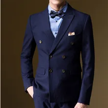 Красивый двубортный костюм жениха Модный деловой костюм джентльмена Тонкий Свадебный костюм жениха на заказ(пиджак+ брюки