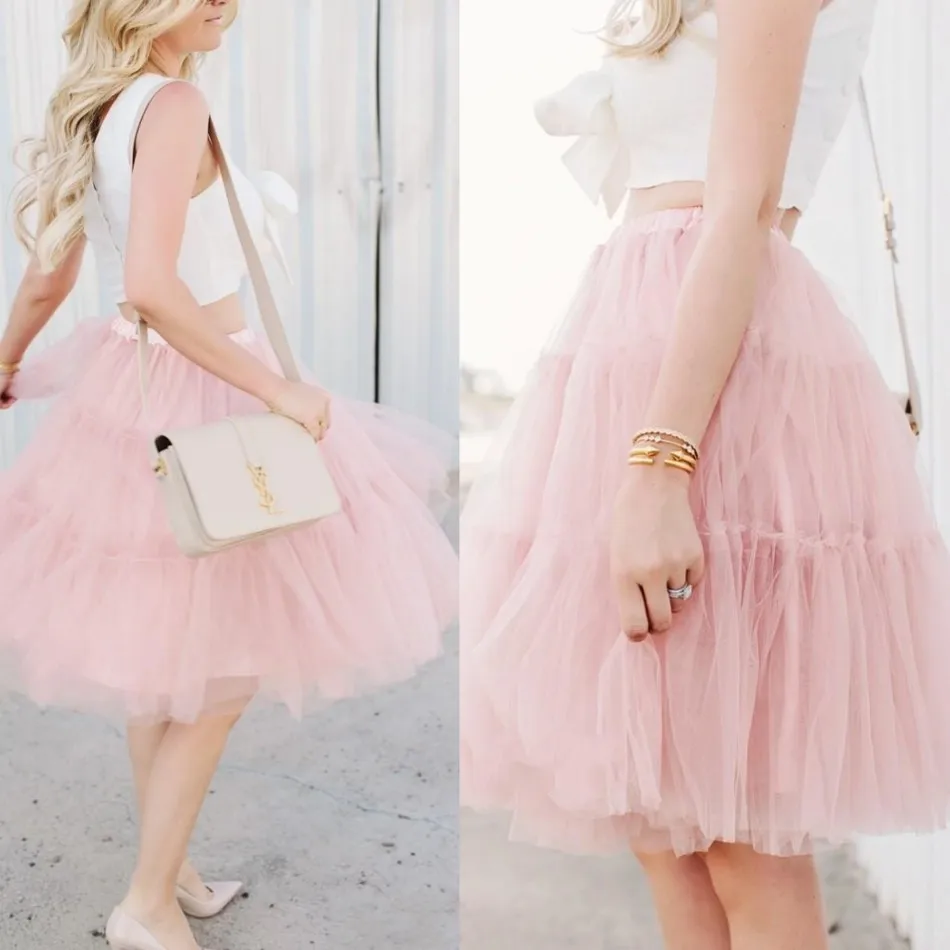 Chic Blush Pink Knee Length Tulle Skirt For Pretty Lady Faldas Saias