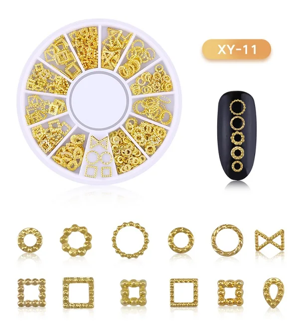 Pandahall смешанные размеры 3D золотые металлические заклепки ногтей круглый сердца украшения Маникюр DIY аксессуары в колеса - Цвет: XY-11