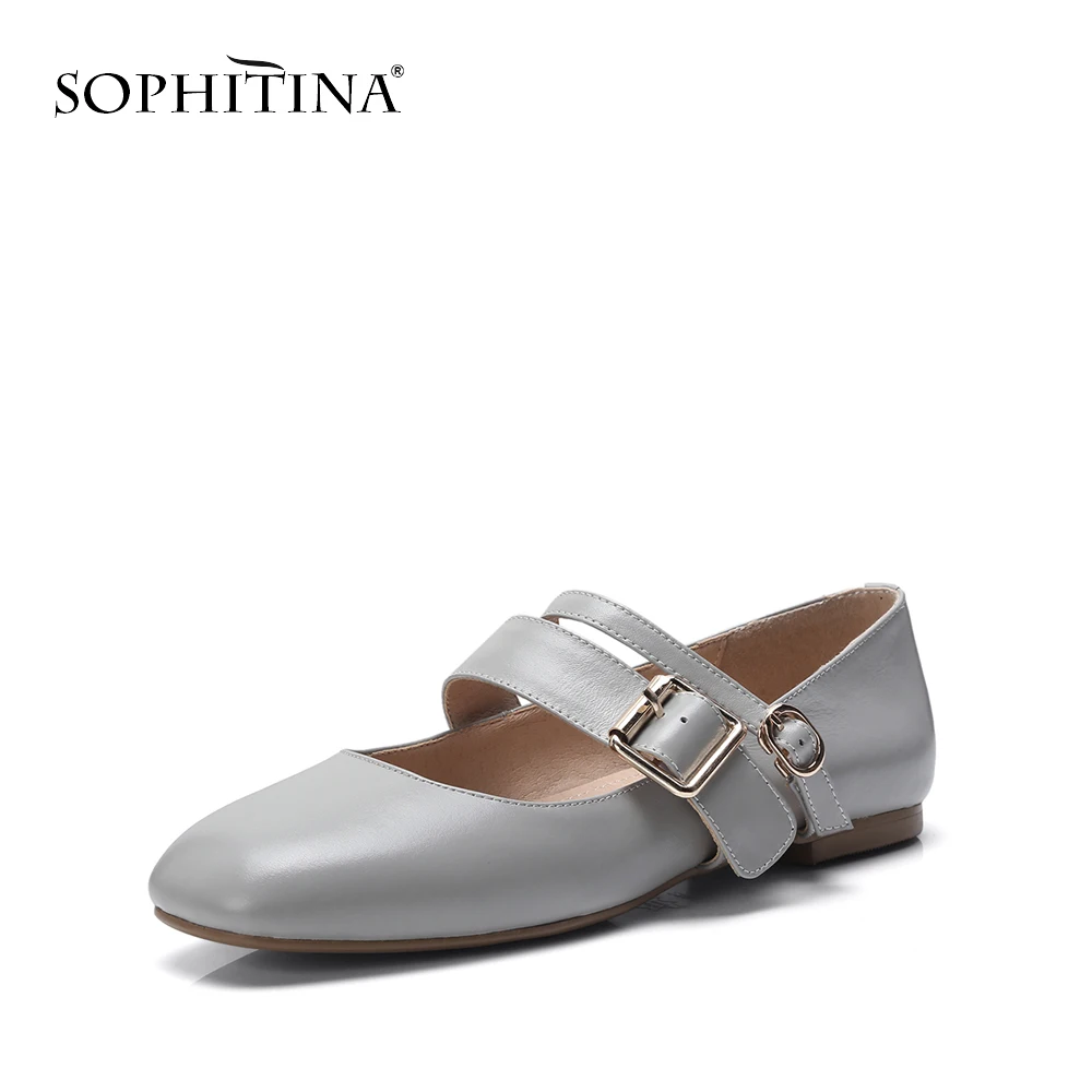 

SOPHITINA Spring Autumn Concise High-quality Cow Leather Woman Mary Janes Shoes Retro Square Toe Buckle Elegant Lady Flats PO79
