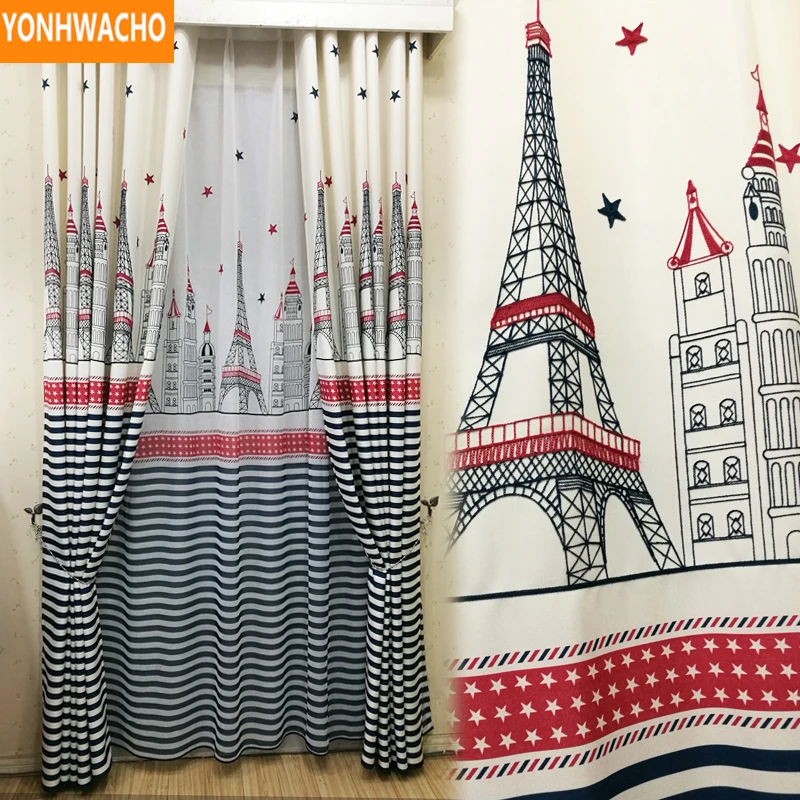 

Custom curtains British printed Children's boys Mediterranean cartoon cotton linen cloth blackout curtain tulle drapes N678