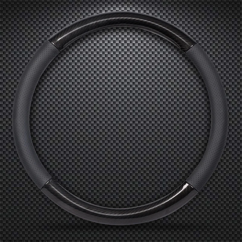 

KKYSYELVA D Shape Steering-Wheel Black Auto Car Steering Wheel Cover Leather 38CM wheel cover Interior accessories