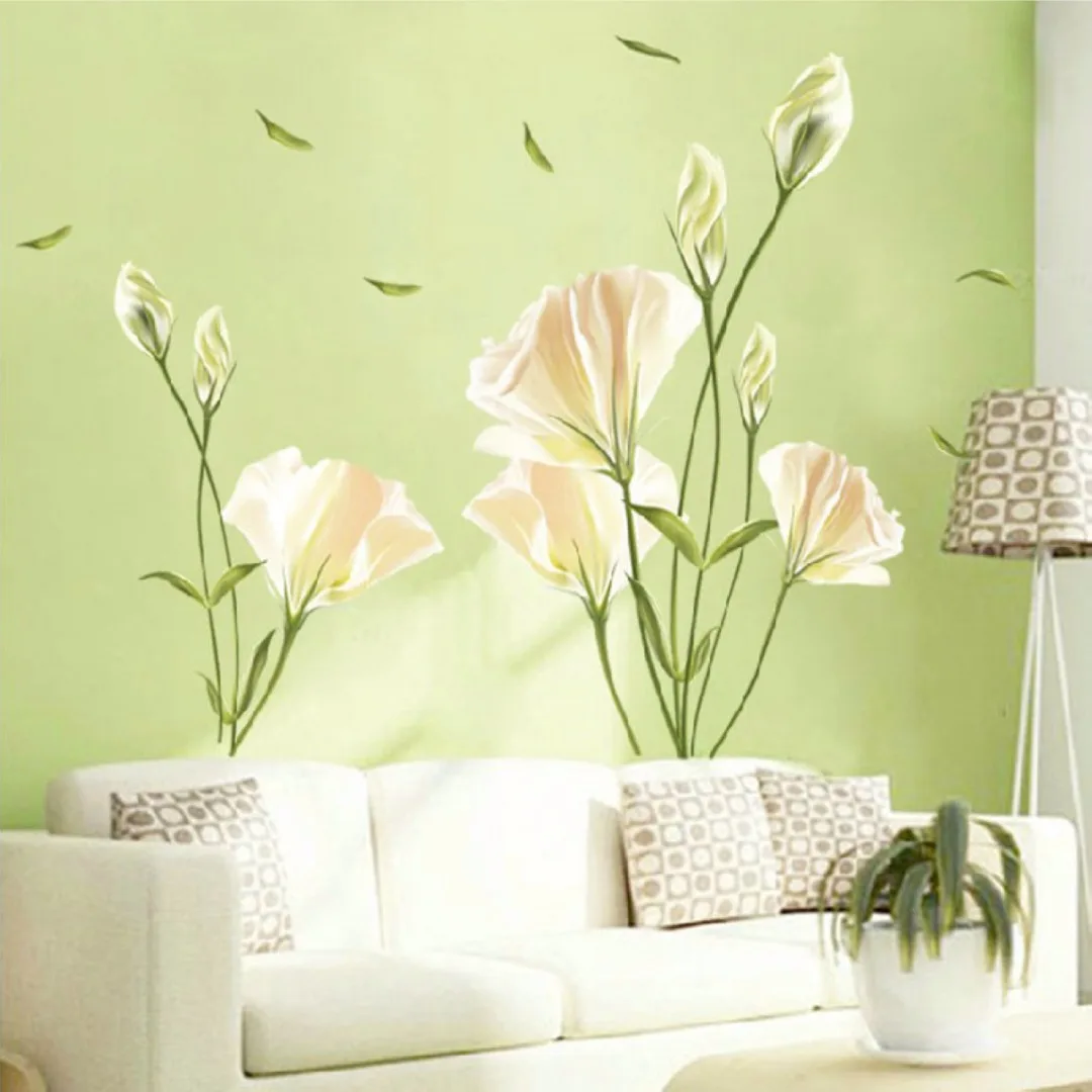 Mayitr Lily Flower Wall Stickers Home Living Room Mural Decor Art Decal DIY Removable