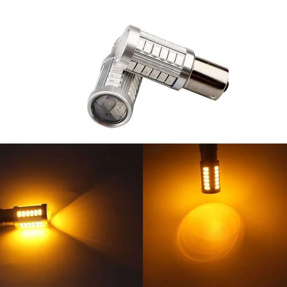Pair 1156 BAU15S PY21W LED Daytime Running Light Amber Orange Yellow