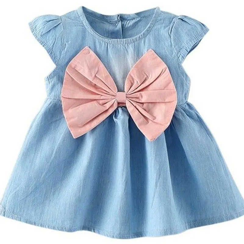 

Princess Dress 2018 Girls Summer New Baby Little Children's Clothing Small Flying Above Knee Sleeves Lace Bow Backless Dresses