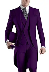Утро Стиль одна кнопка фиолетовый Жених Смокинги Пик нагрудные Groomsmen best человек мужские свадебный костюм (куртка + брюки + жилет + галстук)