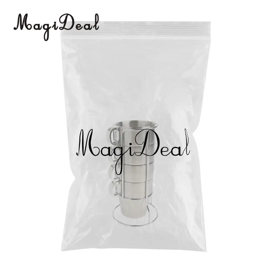 Stainless Steel Cups Water Tea Coffee Mugs with Stackable Rack Holder Outdoor Camping Hiking Picnic Bar Home Use