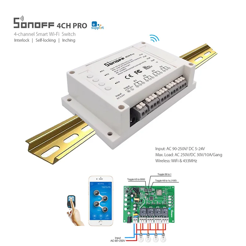 Sonoff 4CH Pro R2 4 Gang WiFi RF Smart ON/OFF Remote Timer Switch ...