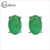 Simple design emerald stud earrings 4 mm * 6 mm natural I grade emerald earrings classic 925 silver emerald earrings for woman ► Photo 1/6