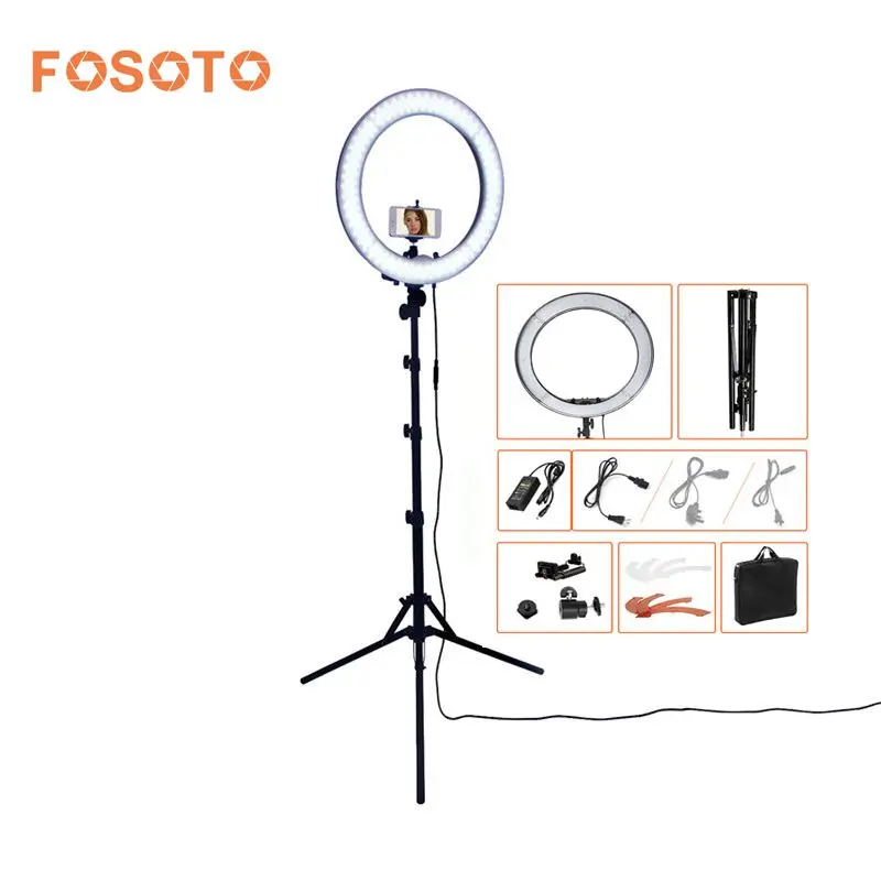 FOSOTO RL-18 photography lighting Dimmable 240 LEDs 55W 5500K Camera Photo Studio Phone Video Ring Light Lamp With Tripod Stand