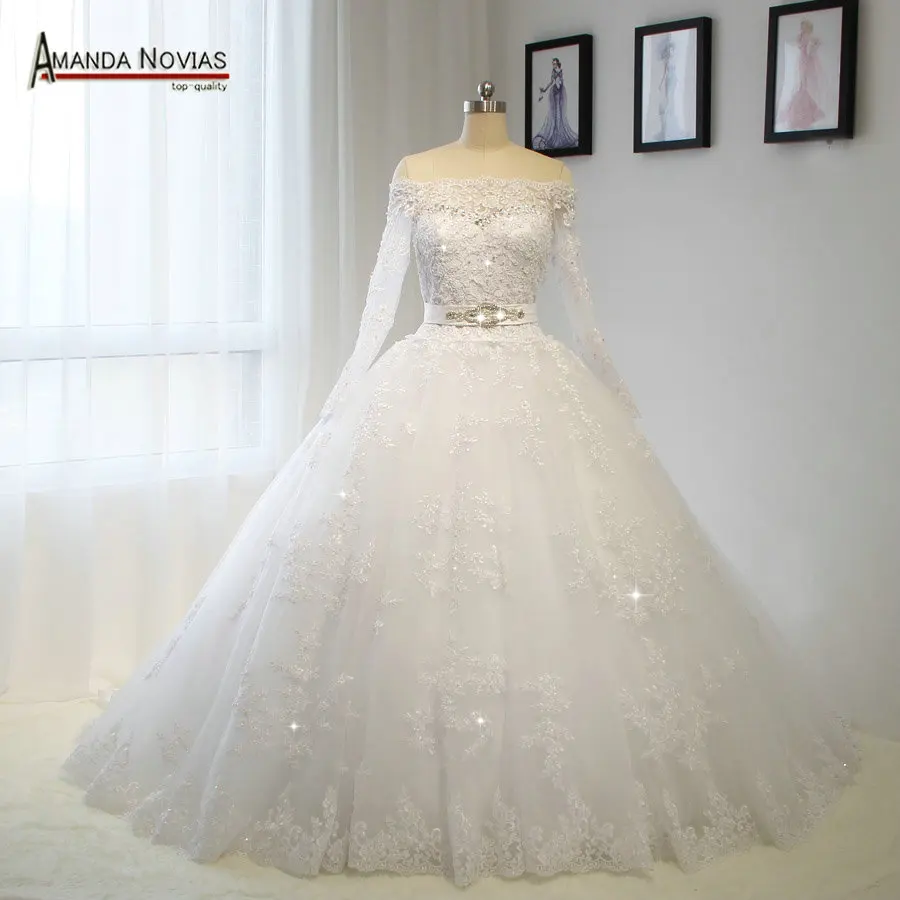 

Off The Shoulder Long Sleeves Lace Wedding Dress Plus Size Customer Order