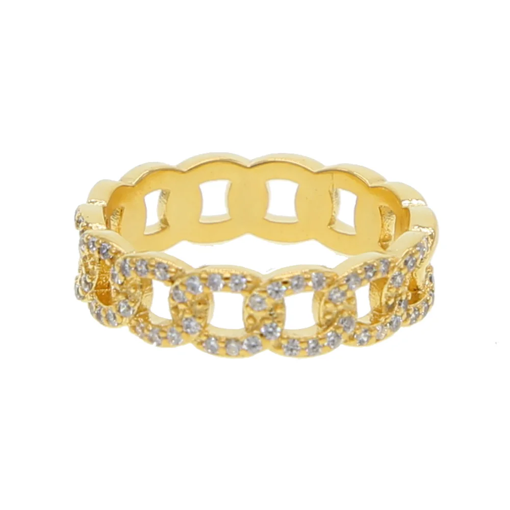 

US SIZE 7 2018 new arrive design gold filled Real micro pave bling cz Cuban link chain design unique hip hop bling mens ring