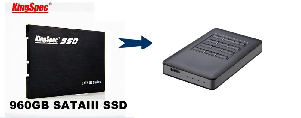 

Safely open-easyed AES-256 military grade encrypted External USB3.0 enclosure/case with 960GB SATAIII SSD for laptop data secret