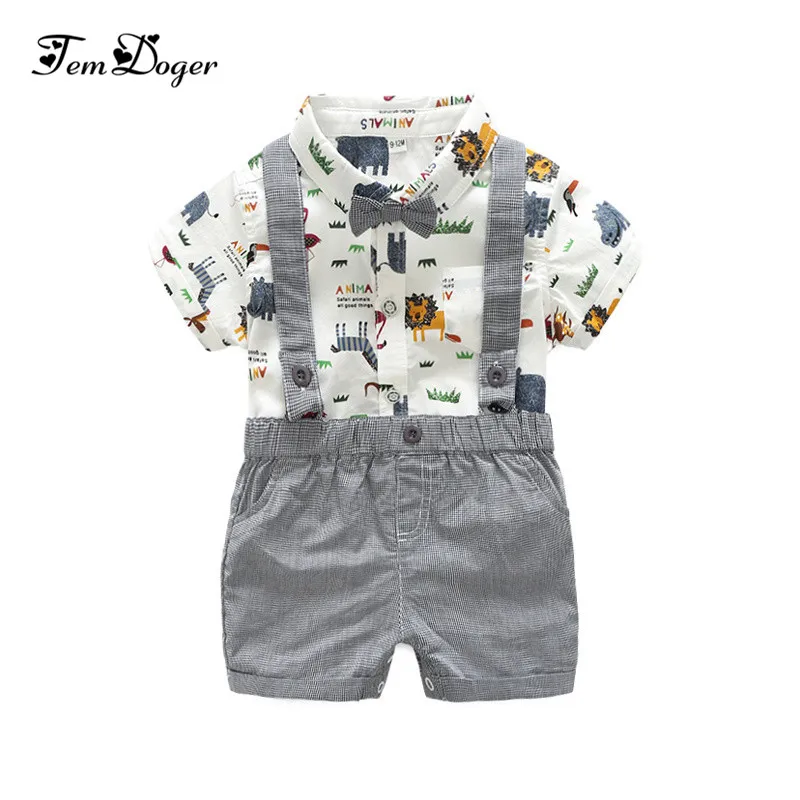 Tem doger/комплекты одежды для малышей г., летний костюм для новорожденного мальчика рубашка с галстуком+ комбинезон, комплект одежды из 2 предметов для детей от 3 до 24 месяцев
