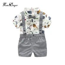Tem doger/комплекты одежды для малышей г., летний костюм для новорожденного мальчика рубашка с галстуком+ комбинезон, комплект одежды из 2 предметов для детей от 3 до 24 месяцев