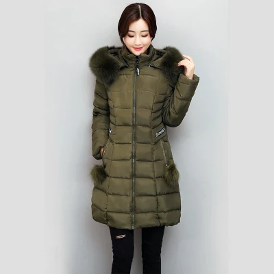 Army green Для женщин зимняя куртка одноцветное Большие размеры 3XL feminino меховой воротник с капюшоном женские длинные теплые пальто - Цвет: Army green