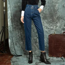 Короткие джинсы женские прямые повседневные прочные джинсы с высокой талией, регулируемый пояс Повседневная одежда