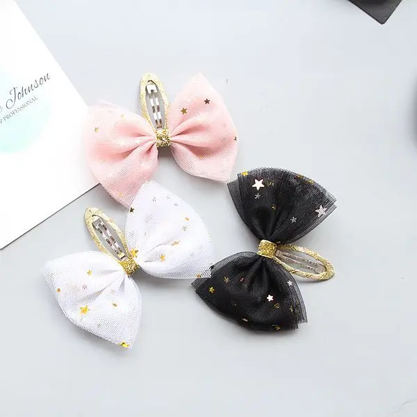 

Boutique 30pcs Fashion Cute Glitter Star Bow Hairpins Solid Gauze Bowknot Barrettes Snap Clips Princess Hair Accessories