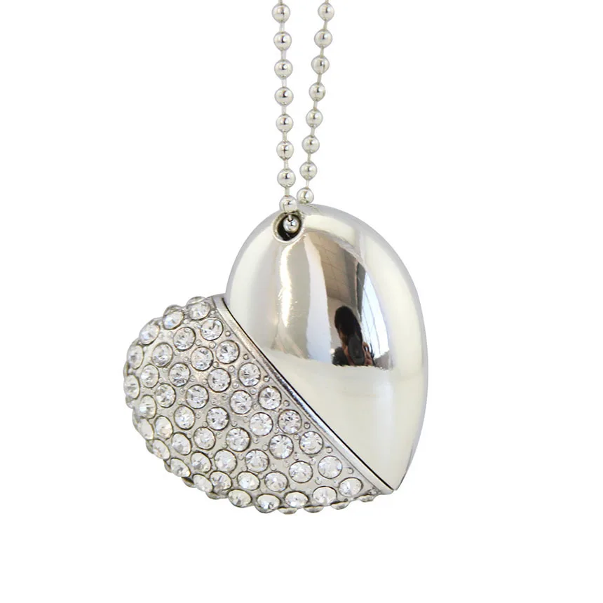 CHYI Crystal Love Heart Pendant USB 3.0 Flash Drive Necklace Pen Driver 8GB 16GB 64GB Pendrive 32GB Memory Stick U Disk For Girl