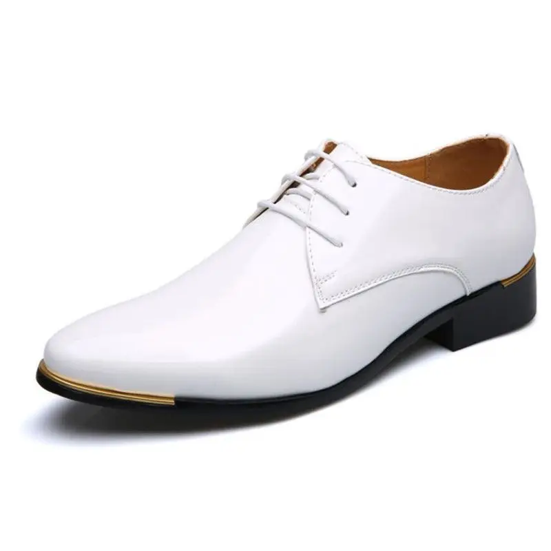Новые мужские качественные туфли из лакированной кожи белые свадебные туфли размер 38-48 черная кожаная мягкая мужская обувь мужские оксфорды - Цвет: Белый