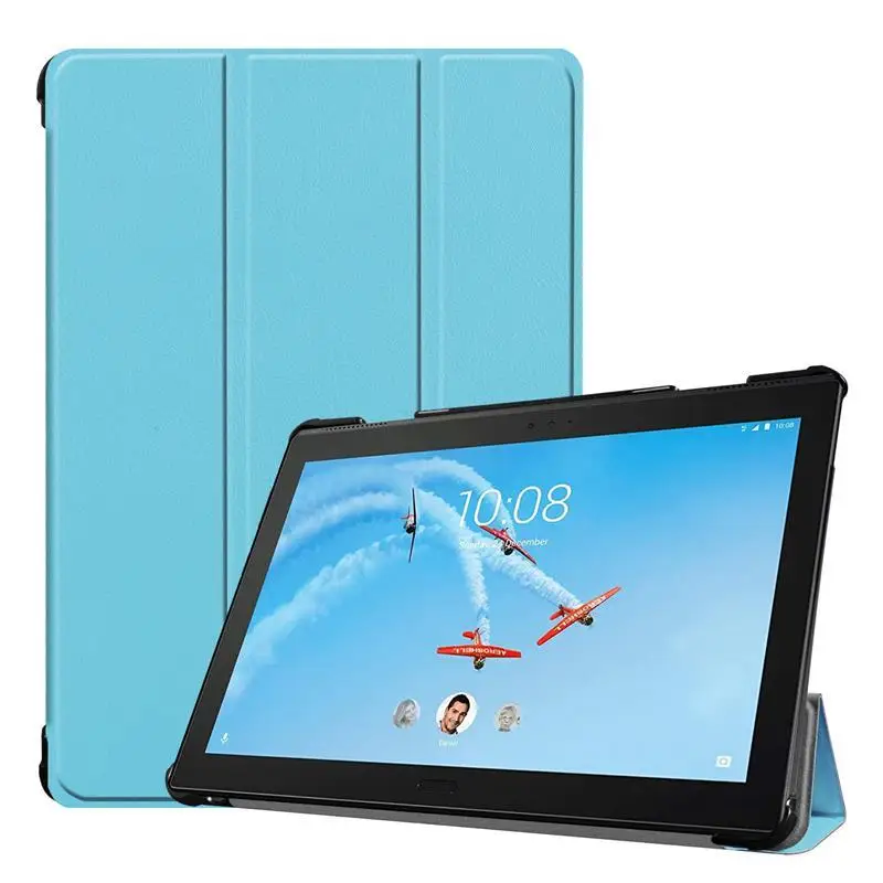 Тонкий чехол из искусственной кожи для lenovo Tab E10 TB-X104F 10,1 Tablet PC защитный противоударный полный защитный чехол+ ручка - Цвет: Sky Blue