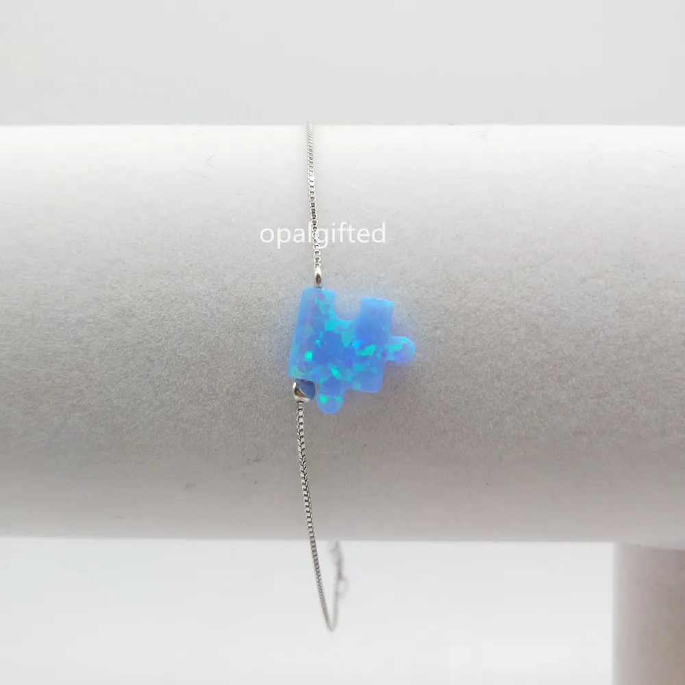 

1PC 2018 New Arrived Light Blue OP06 Opal puzzle Bracelet Synthetic Opal Puzzle shape bracelet with 925 Silver for free shipping