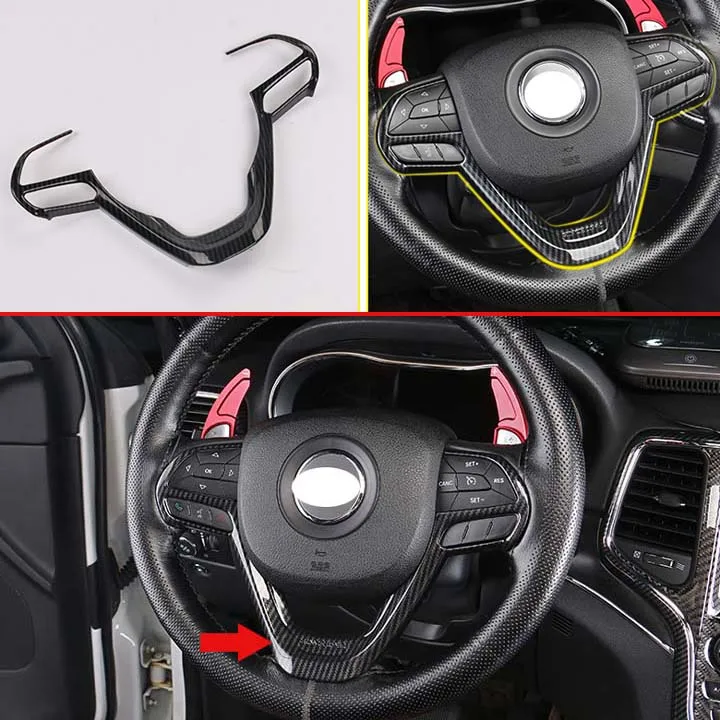 

For Jeep Grand Cherokee 2018 2019 Car Styling Accessories Carbon Fiber Style Steering Wheel Panel Cover Bezel Trim