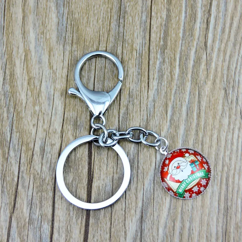 Glass Dome Sky Christmas Keychain Silver Chain Round Pendant Keychain