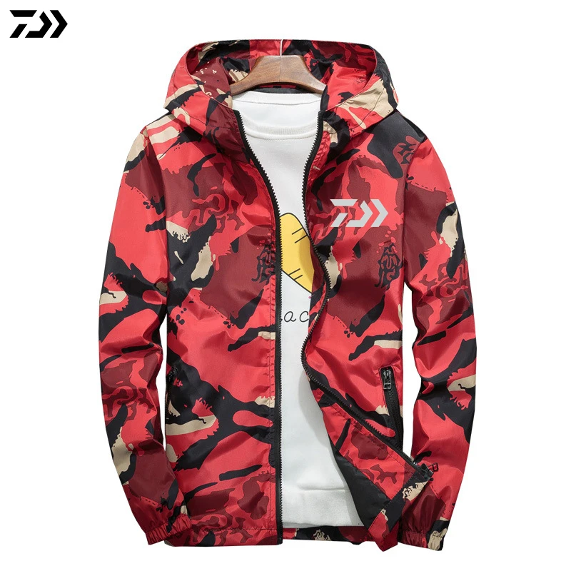 DIAWA рыболовная одежда быстросохнущая рыболовная одежда Открытый Спорт dawa, рыболовство рубашки мужские дышащие камуфляж куртки для рыбалки - Цвет: Красный