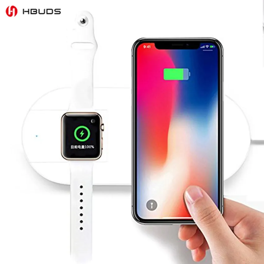 

HBUDS 2 in 1 Wireless Charging Pad With Fast Charger for Qi Wireless Smartphones + Charger For Apple Watch white