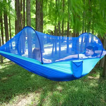 

Outdoor Garden Parachute Cloth Anti-mosquito Hammock Automatically Open Hanging Bed Hunting Sleeping Swing 1-2 Person