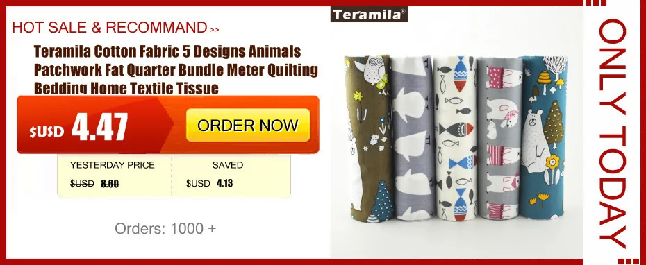 Teramila Cotton Fabric 25 Designs Animial Cartoon Patchwork Quilting Charm Packs Meter Home Textile Clothing Bedding