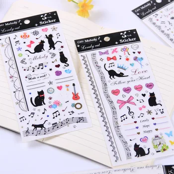

24 pcs/lot Music Black Cat Gilding Decorative Washi Stickers Scrapbooking Stick Label Diary Stationery Album Stickers