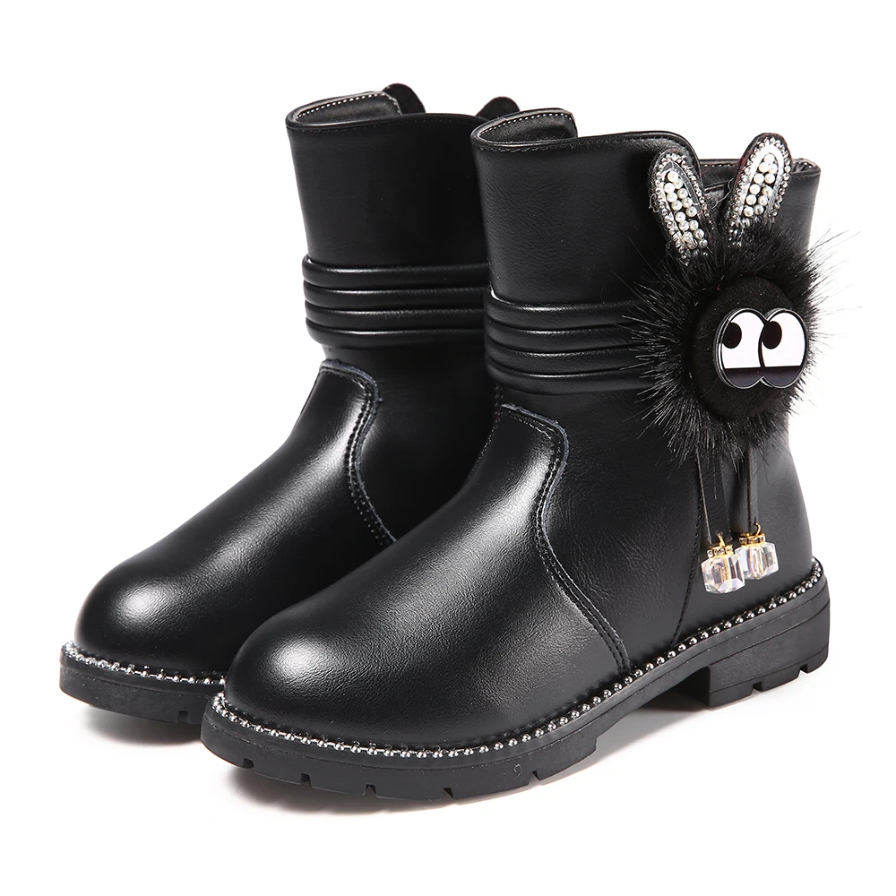 

COZULMA Girls Fashion Warm Plush Lining Martin Boots Kids Autumn Winter Cut Eyes Decoration Ankle Boots 3 Color Size 27-37