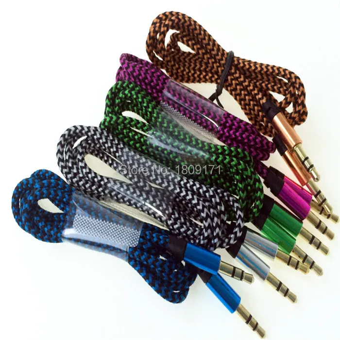 Discount 500pcs/lot 1m Nylon Braided Aux audio cable for iphone 4 5 6 for ipod mp3 for samsung htc 8