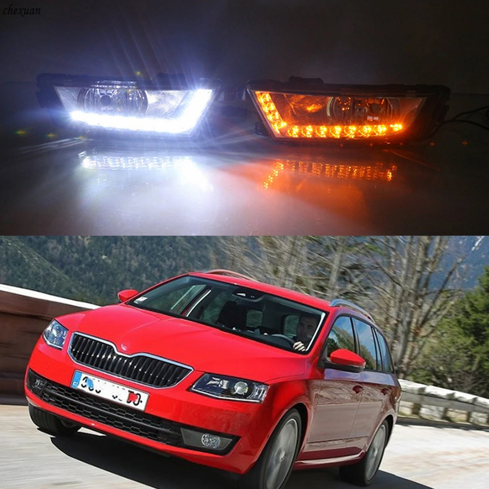 

CSCSNL 1 set LED DRL Daytime Running Lights Daylight With turnning yellow signal Lamp For Skoda Octavia A7 MK3 2014 2015 2016