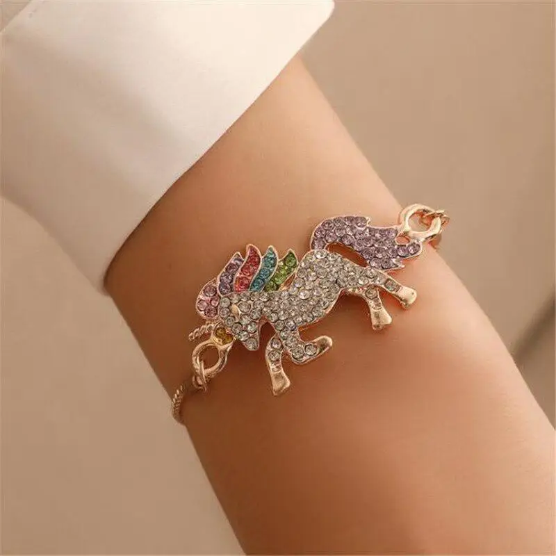 

Fashion Colorful Unicorn Bangle Chain Link Bracelet Gift Fashion Women Crystal Rhinestone Jewelry
