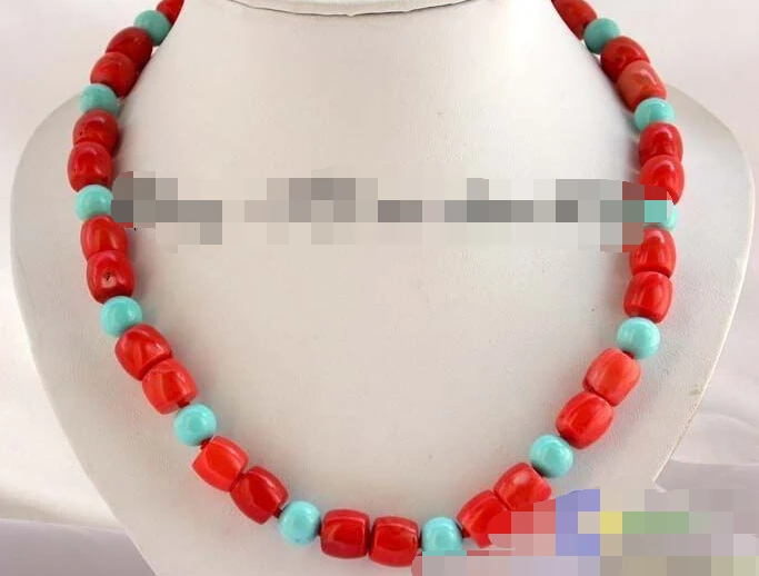 

1066 nature pillar red coral round turquoise necklace