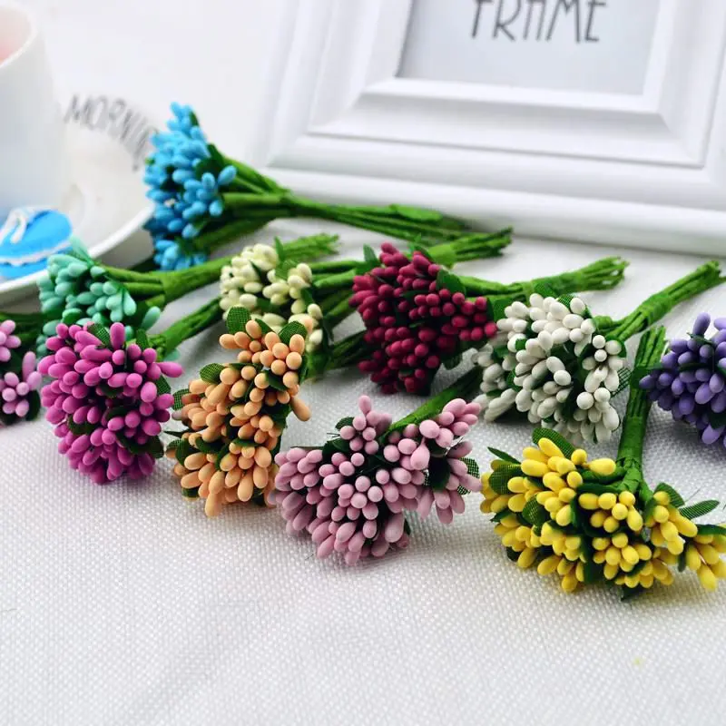 

12pcs Artificial flowers for scrapbooking wedding decoration for home stamen gifts box bridal accessories clearance christmas