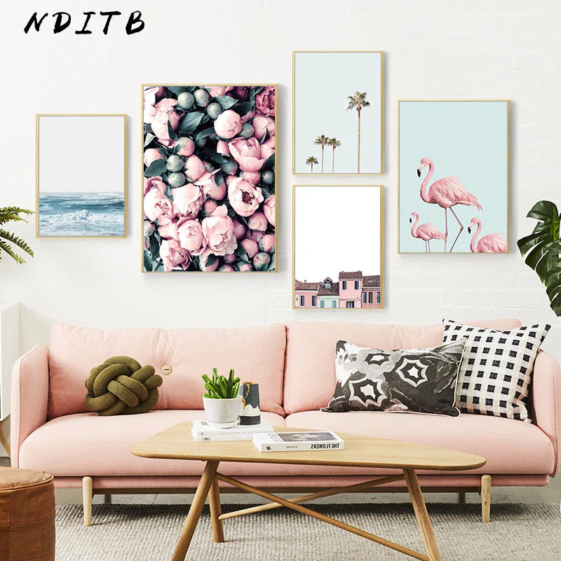 

Scandinavian Flower Flamingo Canvas Poster Landscape Wall Art Print Painting Nordic Style Decoration Picture Living Room Decor
