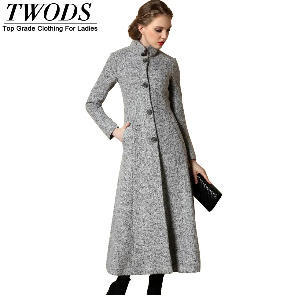Twods XS 4XL Winter Cashmere Grey Women Plus Size Wool Long Coat Slim