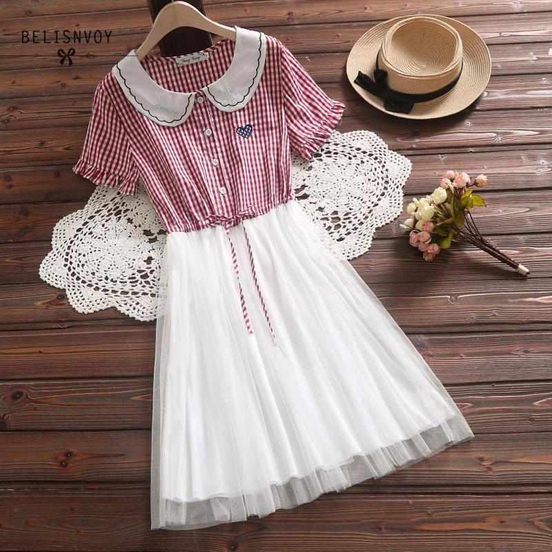 和風森ガール夏ドレス新しい女性ステッチ半袖メッシュパッチワークドレス女性かわいい Vestidos ドレス Aliexpress