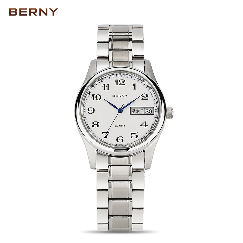 

BERNY 2017 Brand Luxury Stainless Steel Watch Men Business Casual Quartz Watches Male Date Wristwatch Sport Waterproof 2624M