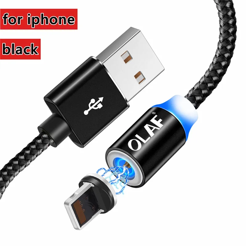 Магнитный кабель Micro USB для быстрой зарядки, кабель usb type C, магнитный кабель для зарядки и передачи данных, шнур для iPhone X 7 8 samsung S9 Xiaomi - Color: for iphone-Black