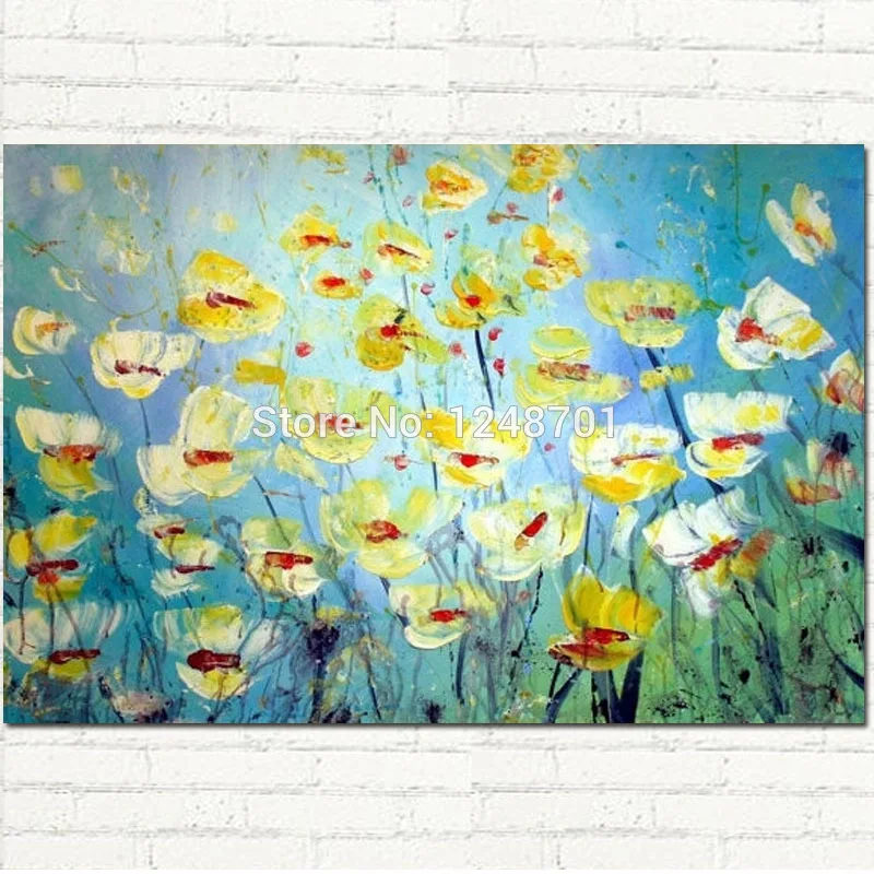 

Hand Painted Modern Abstract Flowers Textured Impasto palette Knife Impressionist Oil Painting white,yellow,blue