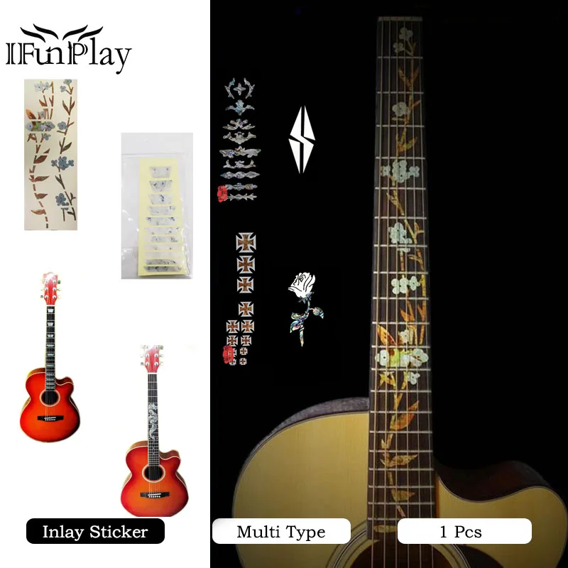 

DIY Flower/Dragon/Cross Pattern Acoustic Guitar Bass Electric Guitar Inlay Sticker Fret Fingerboard HeadStock Decals Sticker
