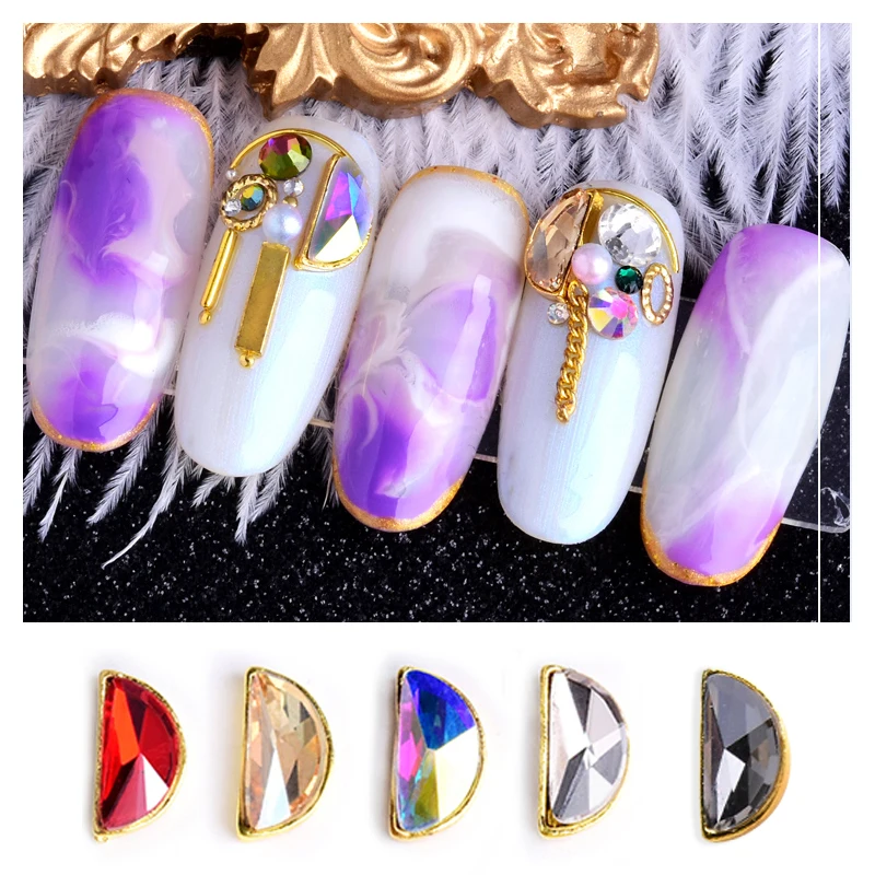 10PCS Irregular Nail Art Rhinestones Colorful Semicircle Crystal Flat Back 3D Nail Jewelry Decorations 1Pc Fluorescence Stone