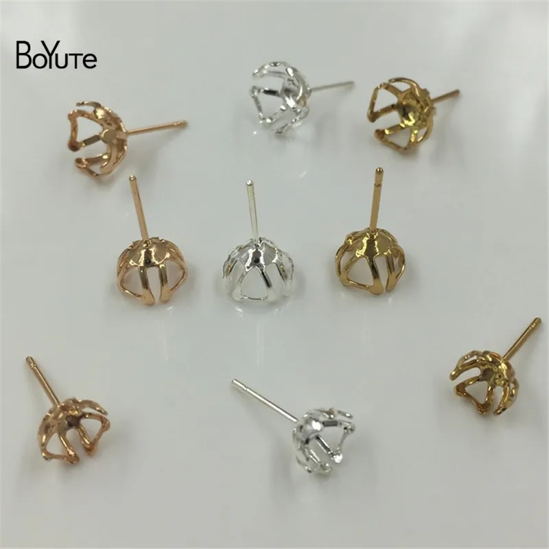 BoYuTe 200Pcs Fit 6MM 8MM 10MM Bead Pearl Stud Earrings Base Silver Gold Earring Making Accessories Diy (2)