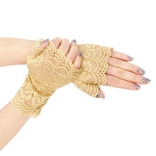 Новинка, женские летние короткие кружевные перчатки с защитой от солнца и УФ-лучей, женские перчатки для вождения на полпальца, официальные перчатки, черные, белые, хаки, красные