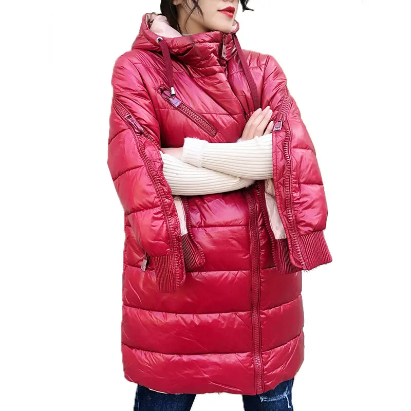 

2019 European Winter Jacket Women Warm Parka New Korean Hooded zipper Down jacket Slim Long Cotton Coat Thick Waterproof Coat 86